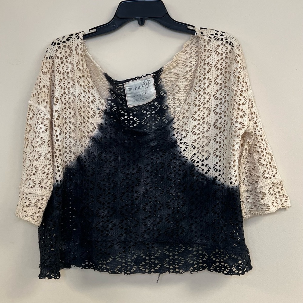 We The Free Women's Short XS Lace Laser Cut Open Knit Oversized Top